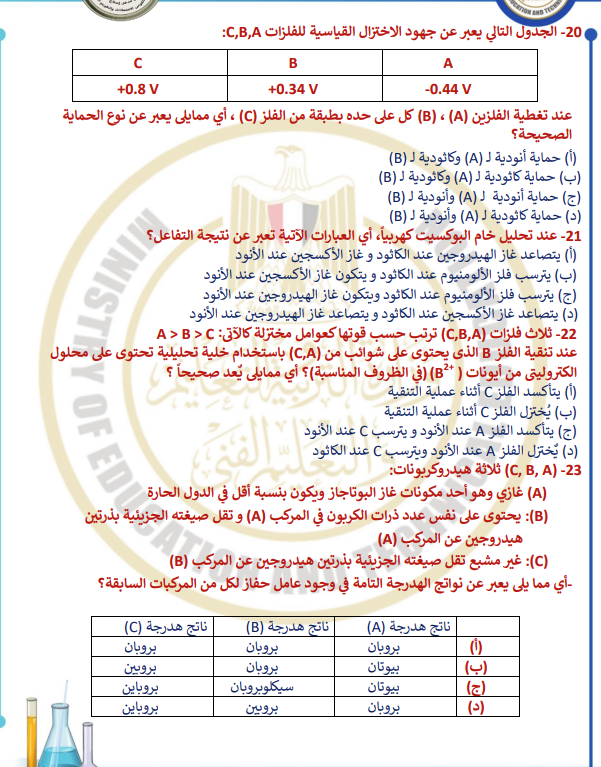 النموذج الاسترشادي الاول كيمياء4 النموذج الاسترشادي الاول كيمياء4
